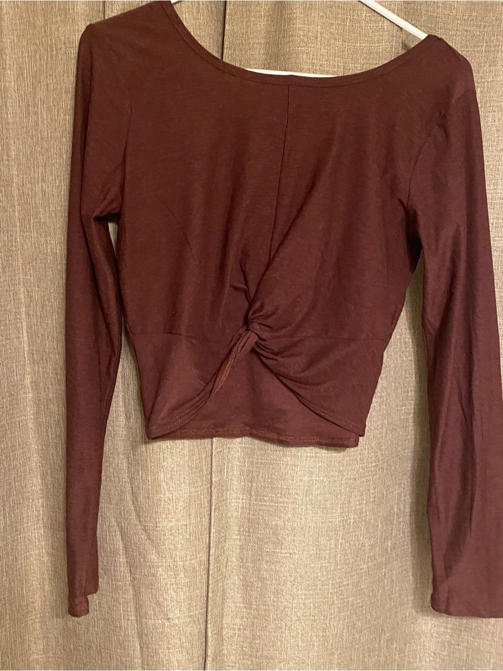 Long-Sleeve Twist Front Crop Top - Burgundy